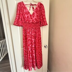 Taylor Pink Floral Tie-Back Midi Dress